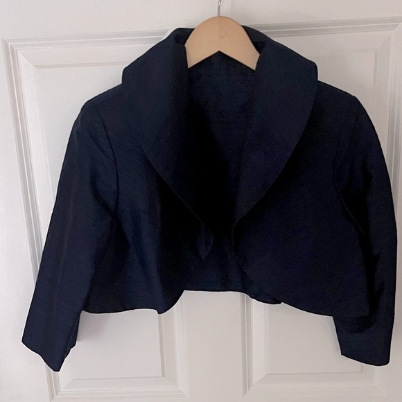 100% Silk Navy Blue Bolero Jacket Sz small - Picture 1 of 9